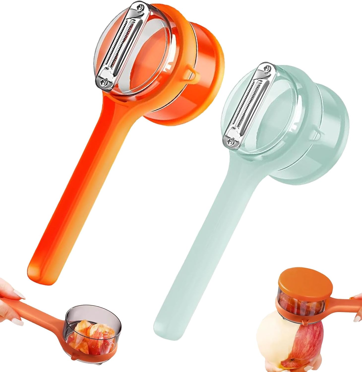Vegetable Peeler - Fruit and Vegetable Peeler - with Storage Box - Safe and Efficient - Double-Sided Sharp Stainless Steel Blades - Easy to Clean - Process Fruits and Vegetables Easily and Conveniently - Set of 2 (Orange + Green) - Image 1