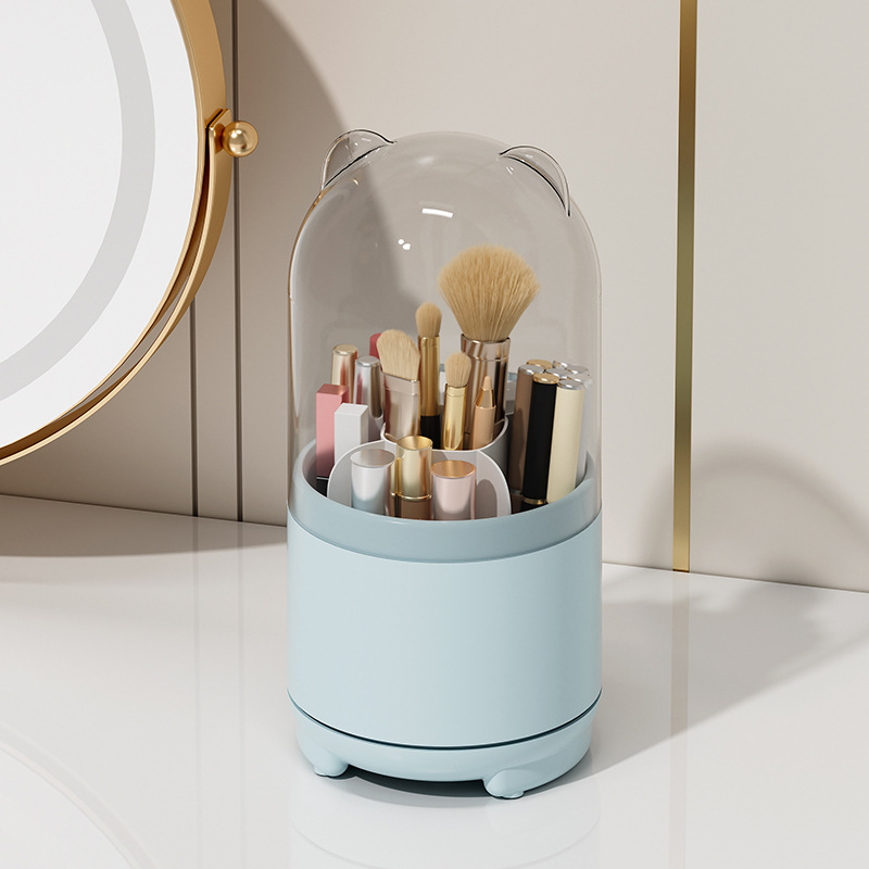 Storage box - storage box with compartments - storage box with lid - Storage rack for makeup - Rotatable - Transparent acrylic material - suitable for dressing tables, desks and bathroom counters - Blue - Image 1