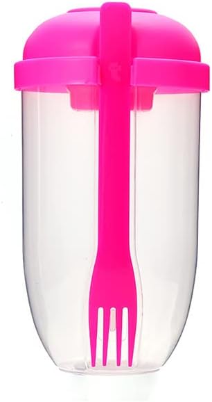 Breakfast Cup - Oat - Yogurt - Salad Cup - Portable Breakfast Lunch Cup - Food Storage Cup - Vegetable and Fruit Cup - Lid - Spoon - Pink - Image 1