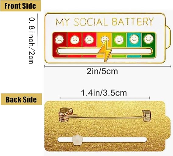 2 pcs MY SOCIAL BATTERY, Funny Social Mood Brooch Pin for 7 Days, Pin Funny Social Battery Brooch Badge Mood Pin Badge Cute - Image 5