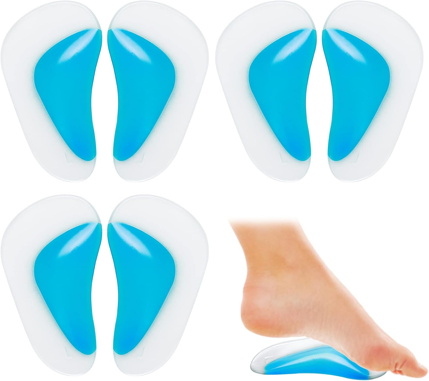 Orthopedic Gel Insoles 3 Pairs for Arch Support Plantar Fasciitis Silicone Shoe Inserts - Image 1