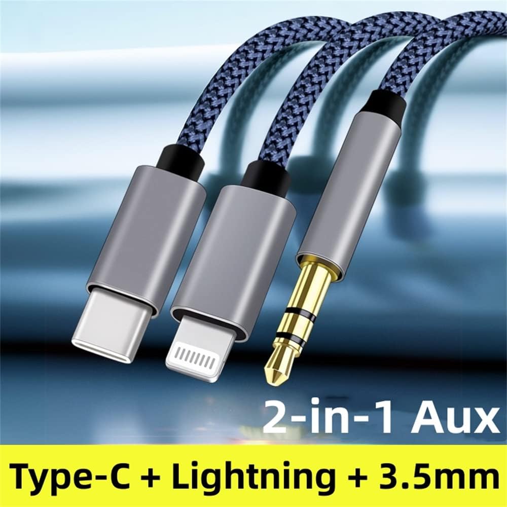 USB C \u0026 Lightning to 3.5mm Aux Audio Adapter Cable Braided Nylon - Image 2