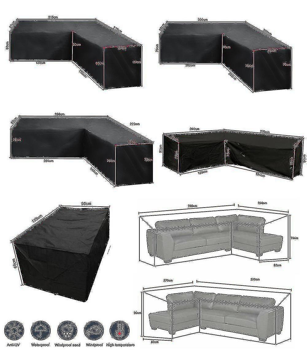 12 Sizes L-Shape All-Weather Cover Waterproof Rattan Corner Furniture Protector Garden Patio Outdoor Sofa Cover Dust Cover300*300*98cm - Image 2