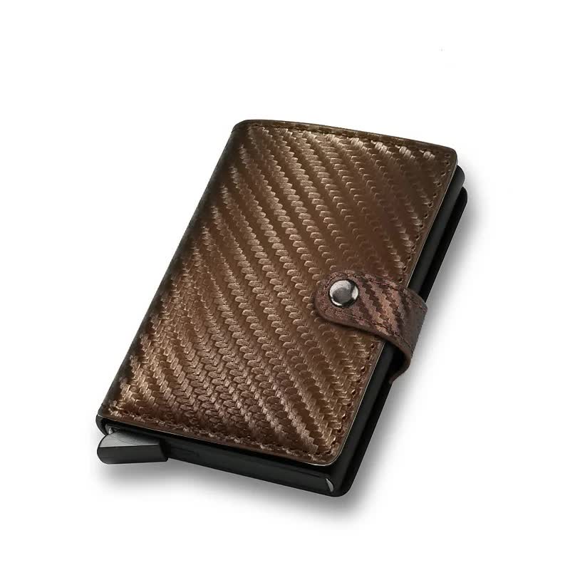 Carbon Fiber Credit Card Holder RFID Slim Wallet Compatible withSamsung Minimalist Thin Pop Up Metal Wallet Small Black Bronze - Image 1