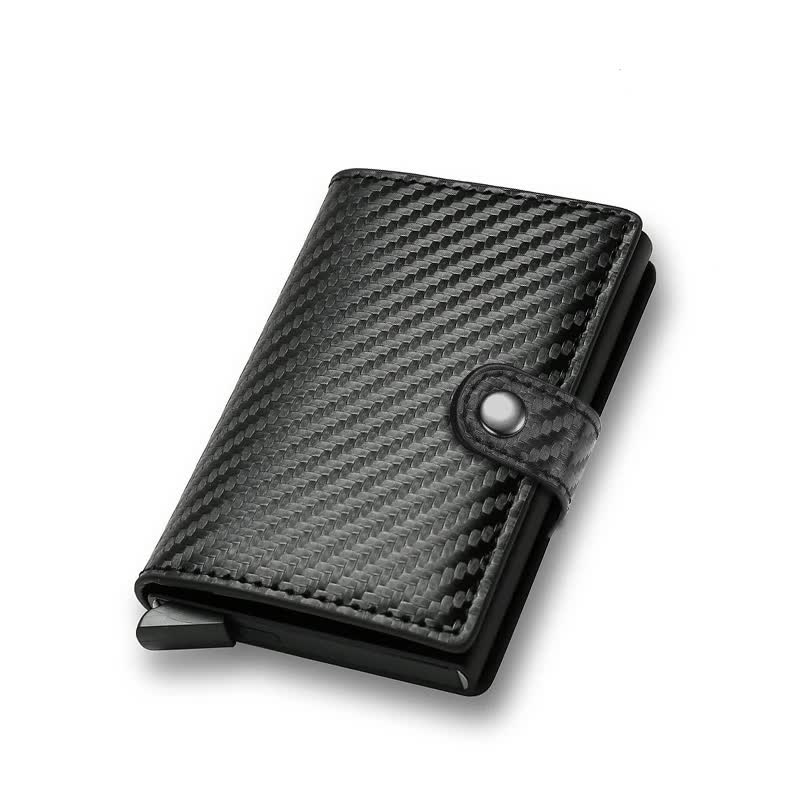Carbon Fiber RFID Wallet for Men Metal Thin Slim Pop Up Minimalist Small Black Credit Card Holder Compatible with Most Cards - Image 1