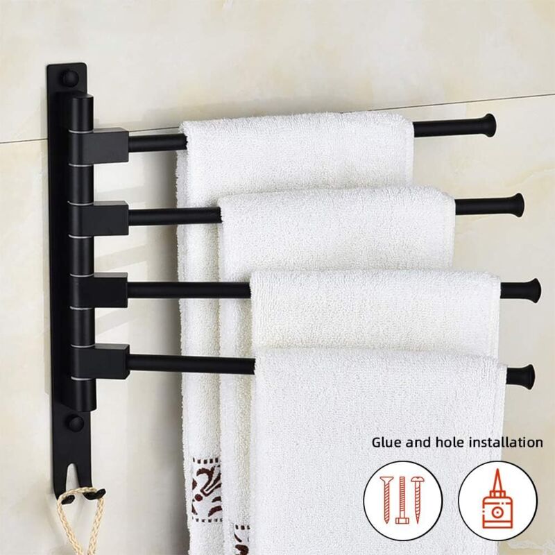 Swivel towel rack wall mounted bathroom towel holder rotating rack space saving 4 arms black - Image 3