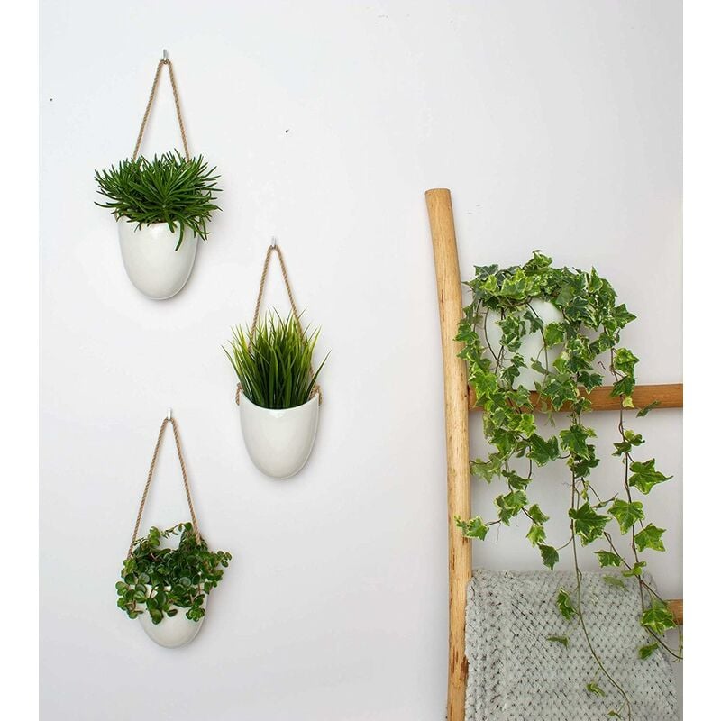 3-Pack White Ceramic Wall Pots - Image 4