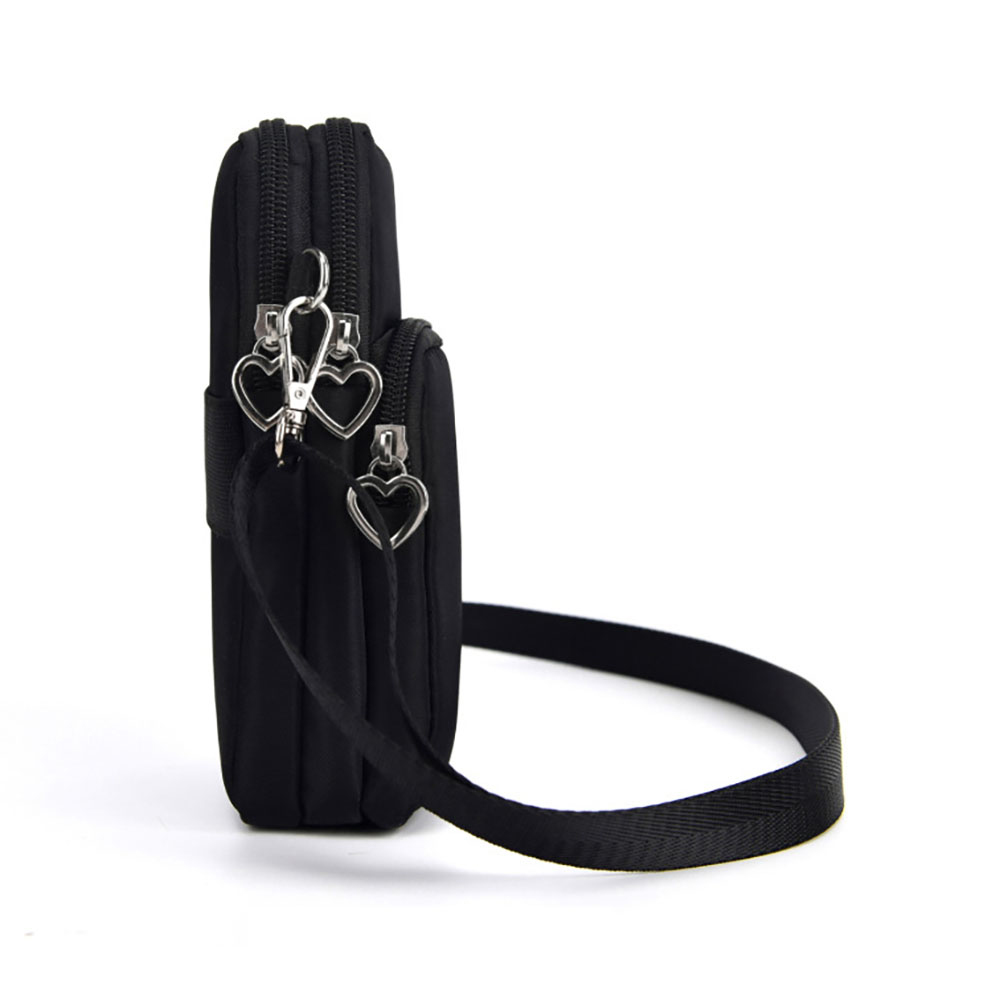 Mobile Phone Bag with Shoulder Strap in Durable Nylon Polyester Black - Image 5