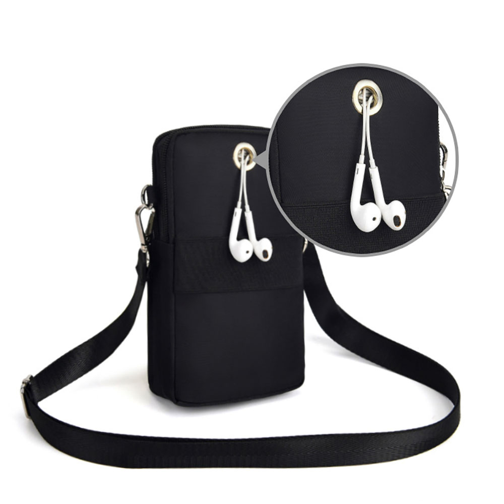 Mobile Phone Bag with Shoulder Strap in Durable Nylon Polyester Black - Image 6