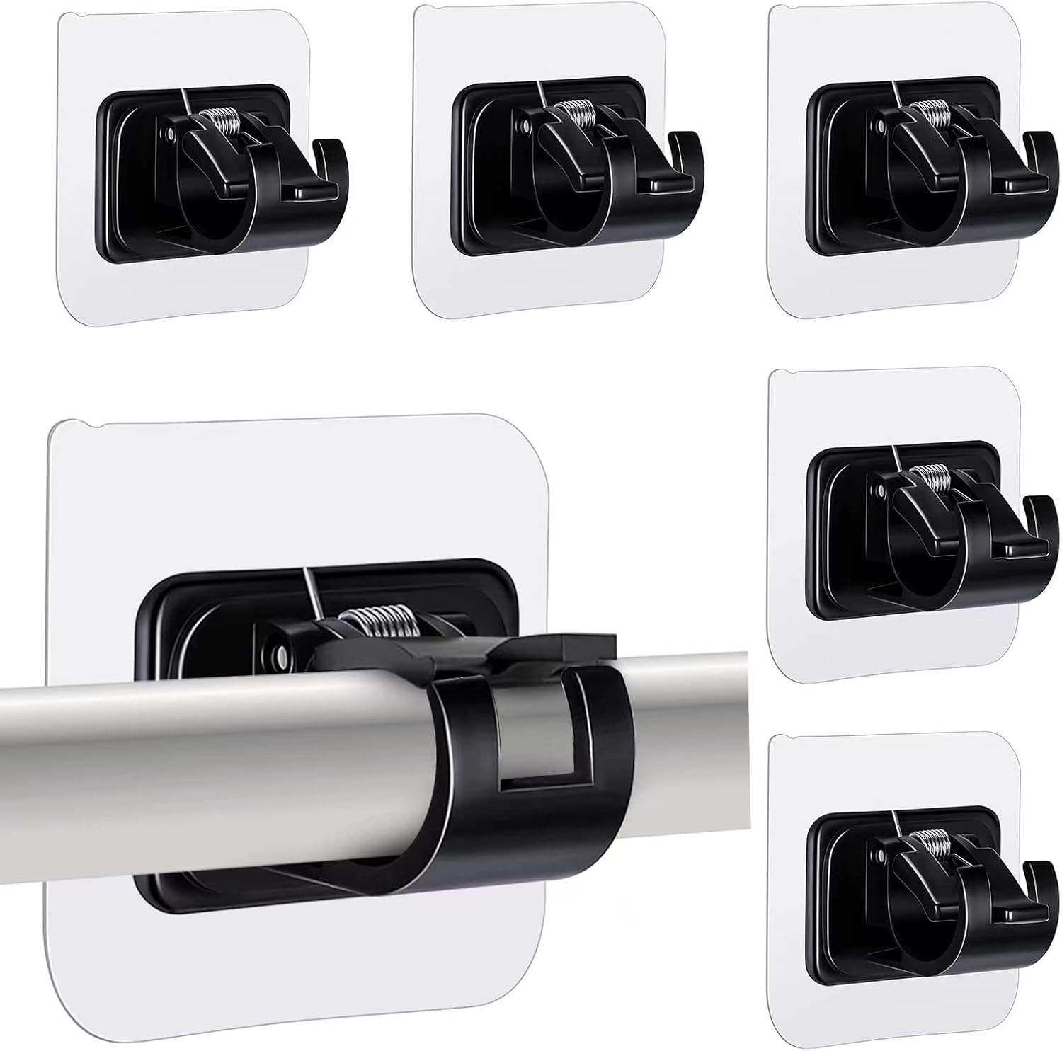 6 pcs Self-Adhesive Curtain Rod Holders, Nail-Free Adjustable Curtain Rod Brackets, Curtain Rod Wall Mounts (Black) - Image 1