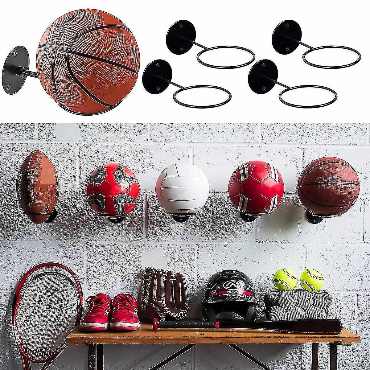 3pcs Wall Mounted Ball Rack Iron Basketball Storage Display Holder Football Rugby Hanging Rack Space Saving - Perfect Black 3pc - Image 1
