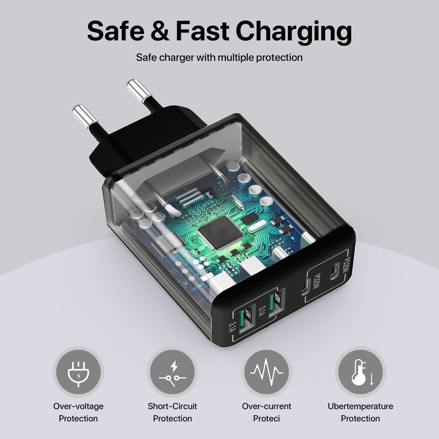 USB C Charger, 40W Fast Charger with Multiple Outlets, Compatible withSamsung and Xiaomi, USB Charging Plug Adapter - Image 5