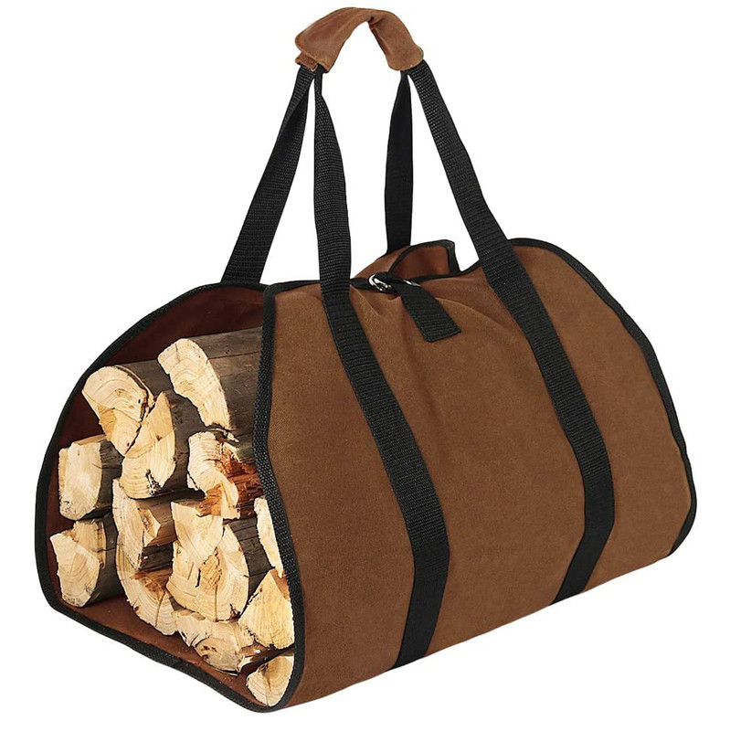 Canvas Firewood Basket Bag Water-Resistant Foldable for Wood-Burning Stoves Camping Accessories - Image 5
