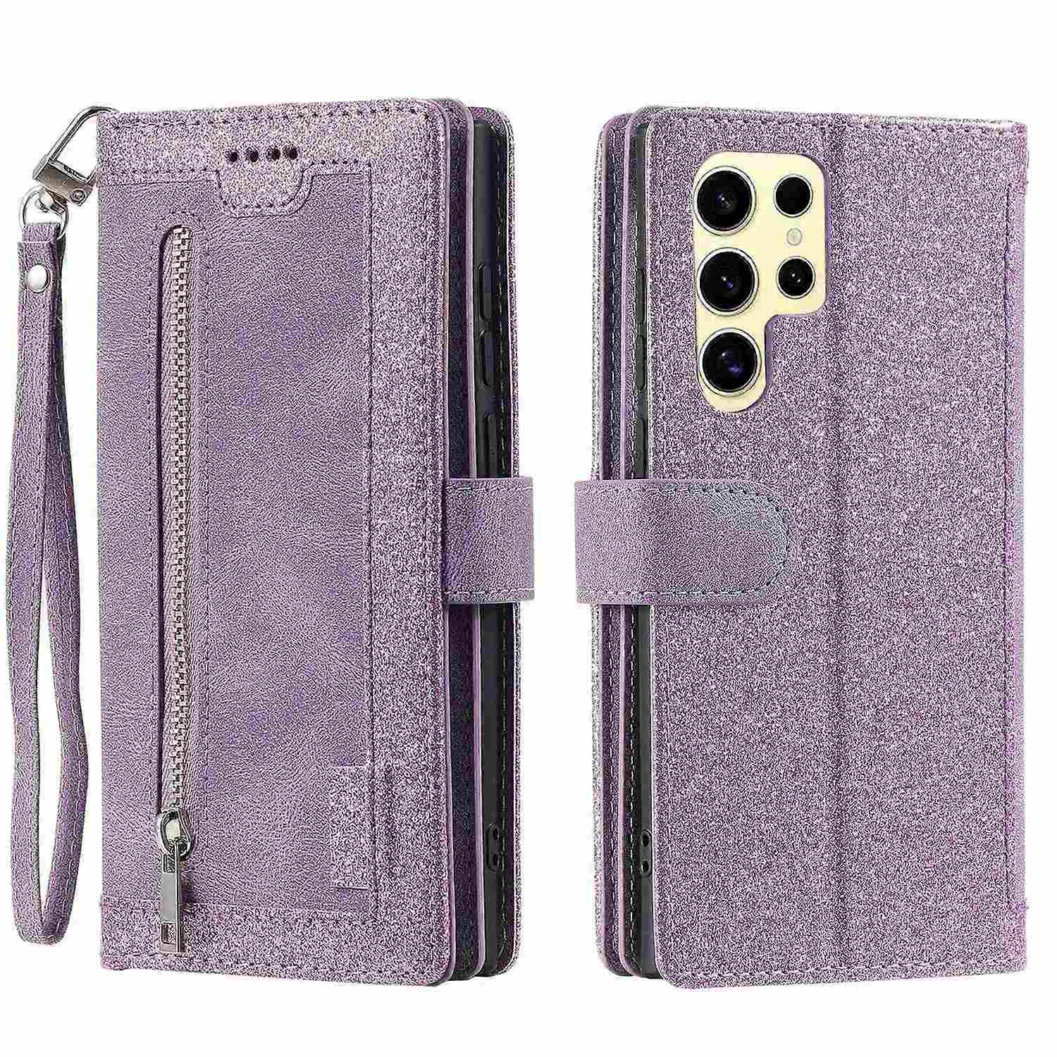 Compatible with Samsung Galaxy S25 Ultra Case PU Leather Wallet Cover with Zipper and 9 Card Slots - Image 1