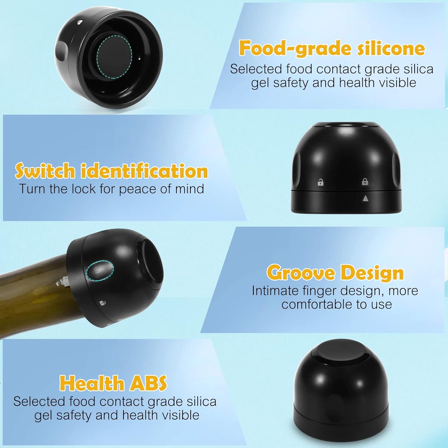 Reusable Silicone Wine Stopper 4-Pack Universal Leak-Proof Sealed Champagne Bottle - Image 5