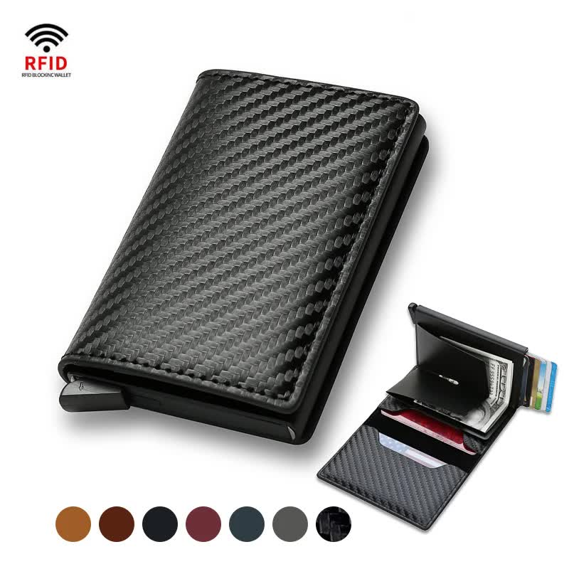 Carbon Fiber Wallet Men RFID Black Trifold Leather Slim Mini Small Money Card Holder - Image 2