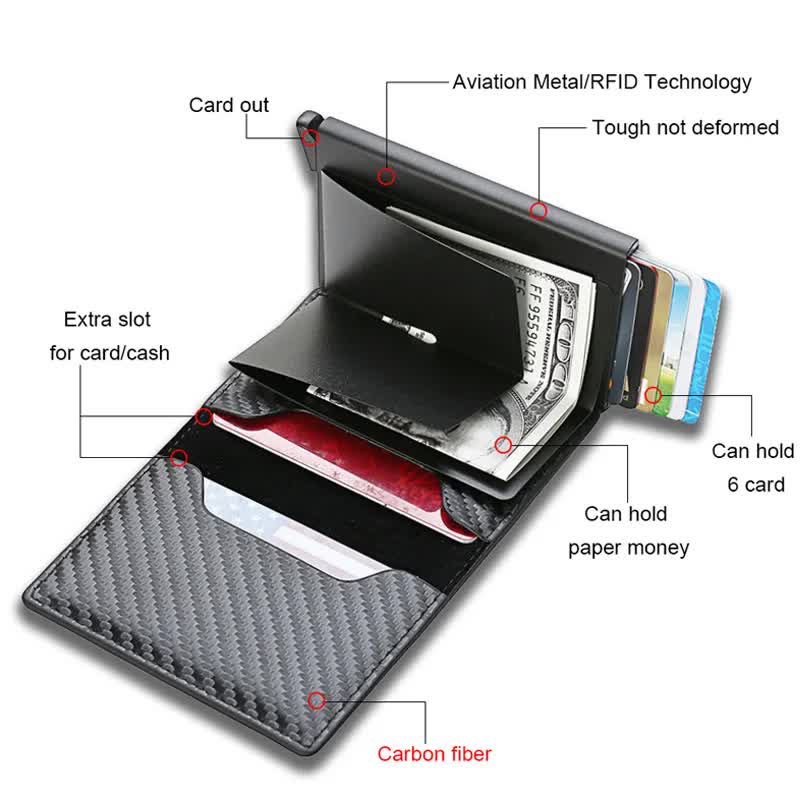 Carbon Fiber Wallet Men RFID Black Trifold Leather Slim Mini Small Money Card Holder - Image 5