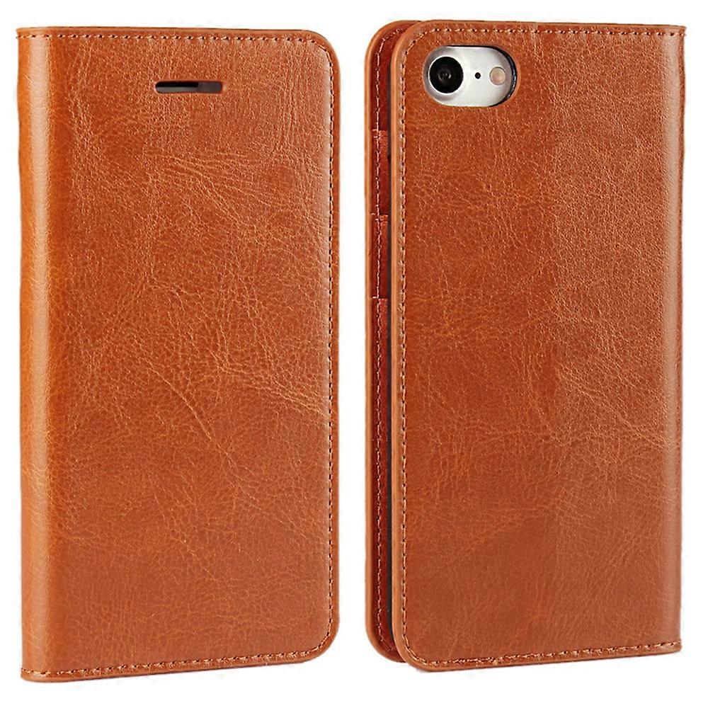 iPhone 4.7 inch Leather Flip Phone Case Compatible with iPhone SE (2020) SE (2022) 8 7 Brown - Image 1