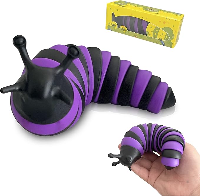 Fidget Slug, 3D Sensory Slug Fidget Toy, Funny Crawling Slug Fidget Toy Black purple 14CM - Image 1