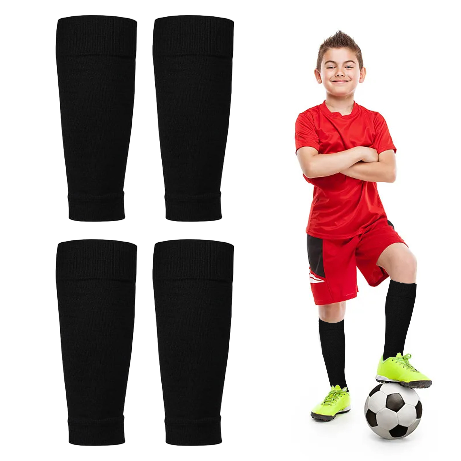 Football Socks with Shin Guards 2 Pairs Black for Children's Football Matches - Image 1