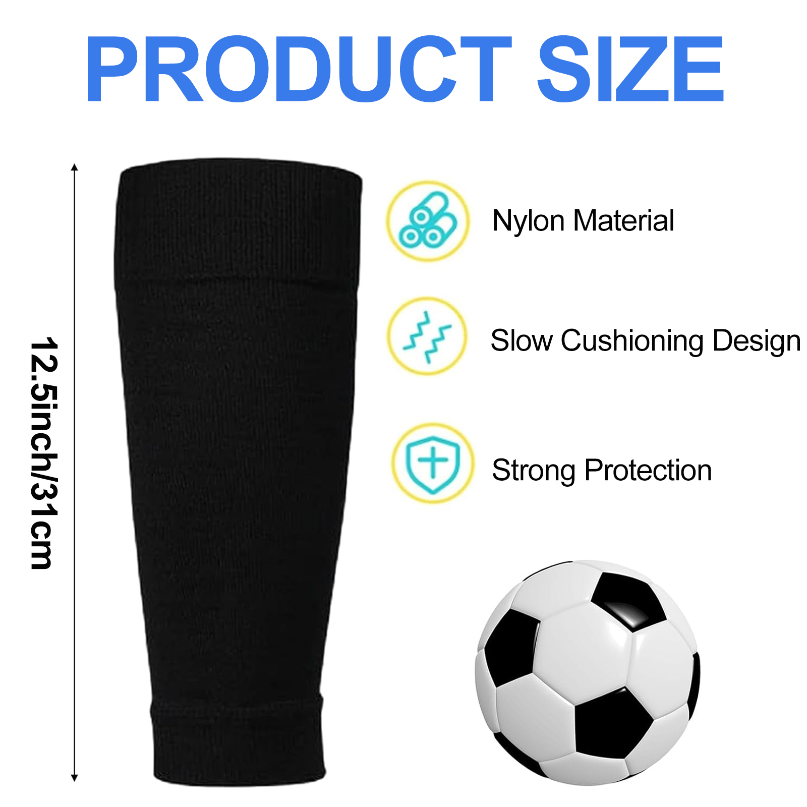 Football Socks with Shin Guards 2 Pairs Black for Children's Football Matches - Image 2