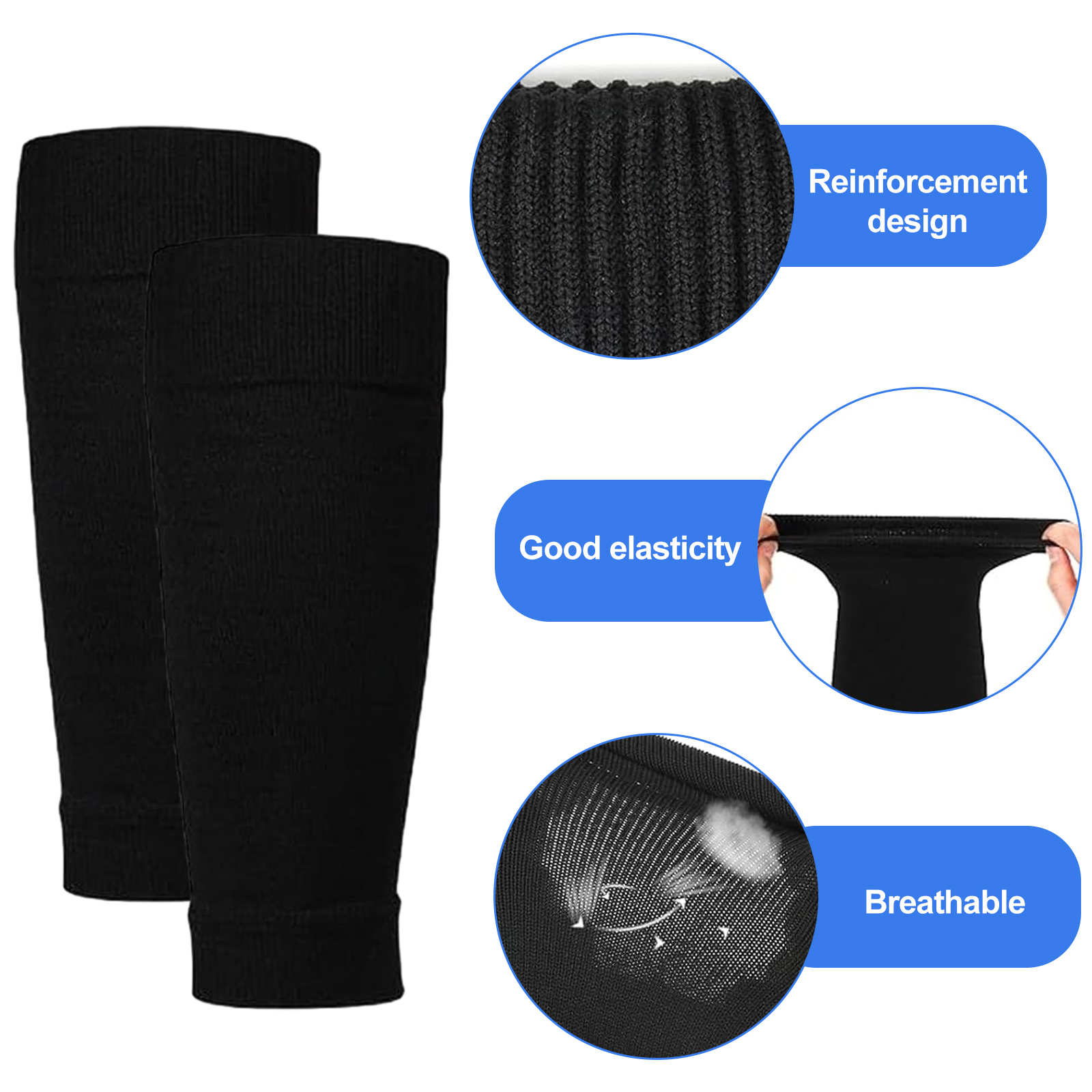 Football Socks with Shin Guards 2 Pairs Black for Children's Football Matches - Image 3