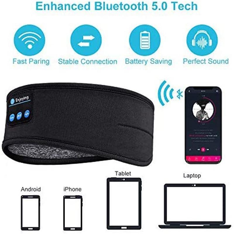 Wireless Headband Headphones Compatible with All Devices for Running Sleeping Music Black - Image 2