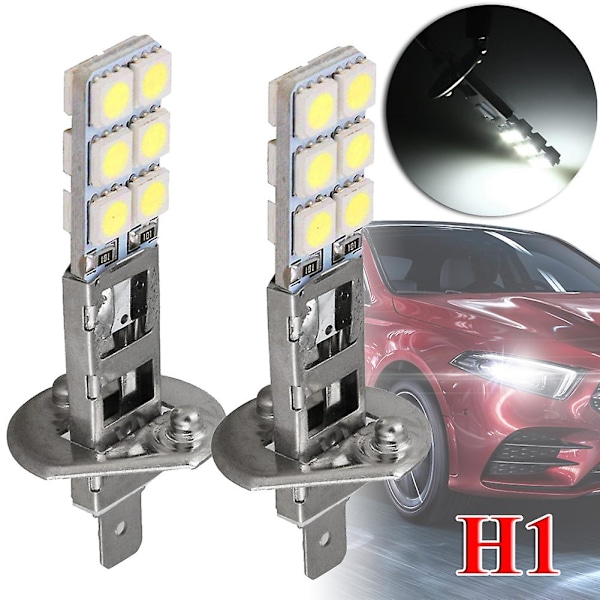 2 pcs H1 LED Headlight Bulbs Kit 6000K Super White 55W Fog Light with 12 SMD 5050 Chips - Image 1