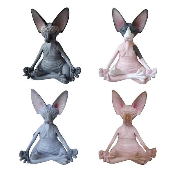 Meditating Cat Figurines Set of 4 Handmade Decorative Collectible Toys - Image 1