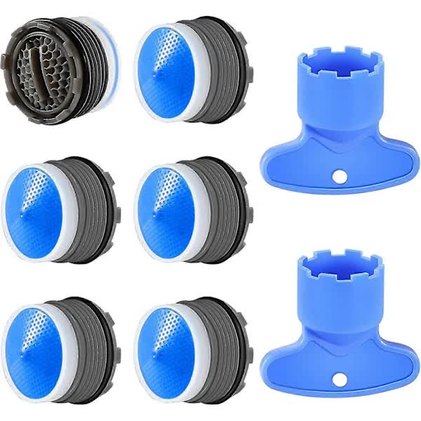 M18.5 Faucet Aerator 6 pcs Water Saving Aerator with Keys Compatible with Kitchen and Bathroom Sink Blue Plastic - Image 1
