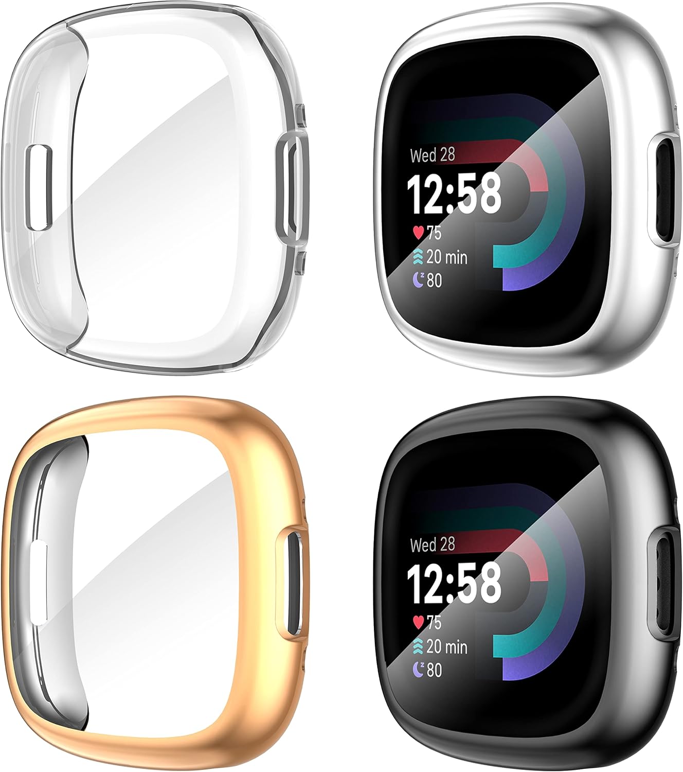 Fitbit Versa 4 Sense 2 Screen Protector Case 4-Pack Shockproof Soft TPU Full Protection - Image 1
