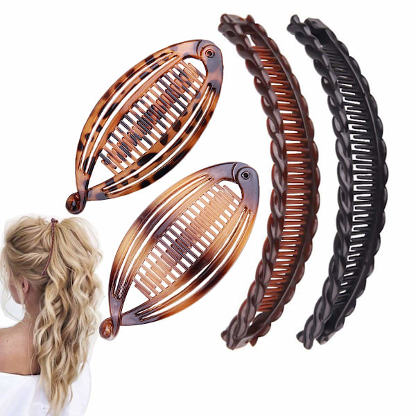 4pcs Banana Clips for Thick Hair, Vintage Fishbone Hair Clips Hair Accessories Compatible with Curly Hair - Image 1
