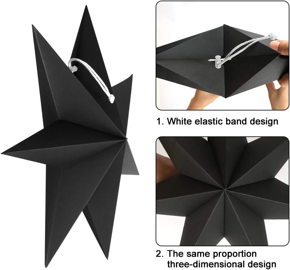 Hanging Christmas Decorations, 5 pcs Hanging Black Stars, Black Paper Star, 3 pcs Diameter 25cm, 2 pcs Diameter 40cm for Wedding, Christmas Party, DIY Black - Image 4