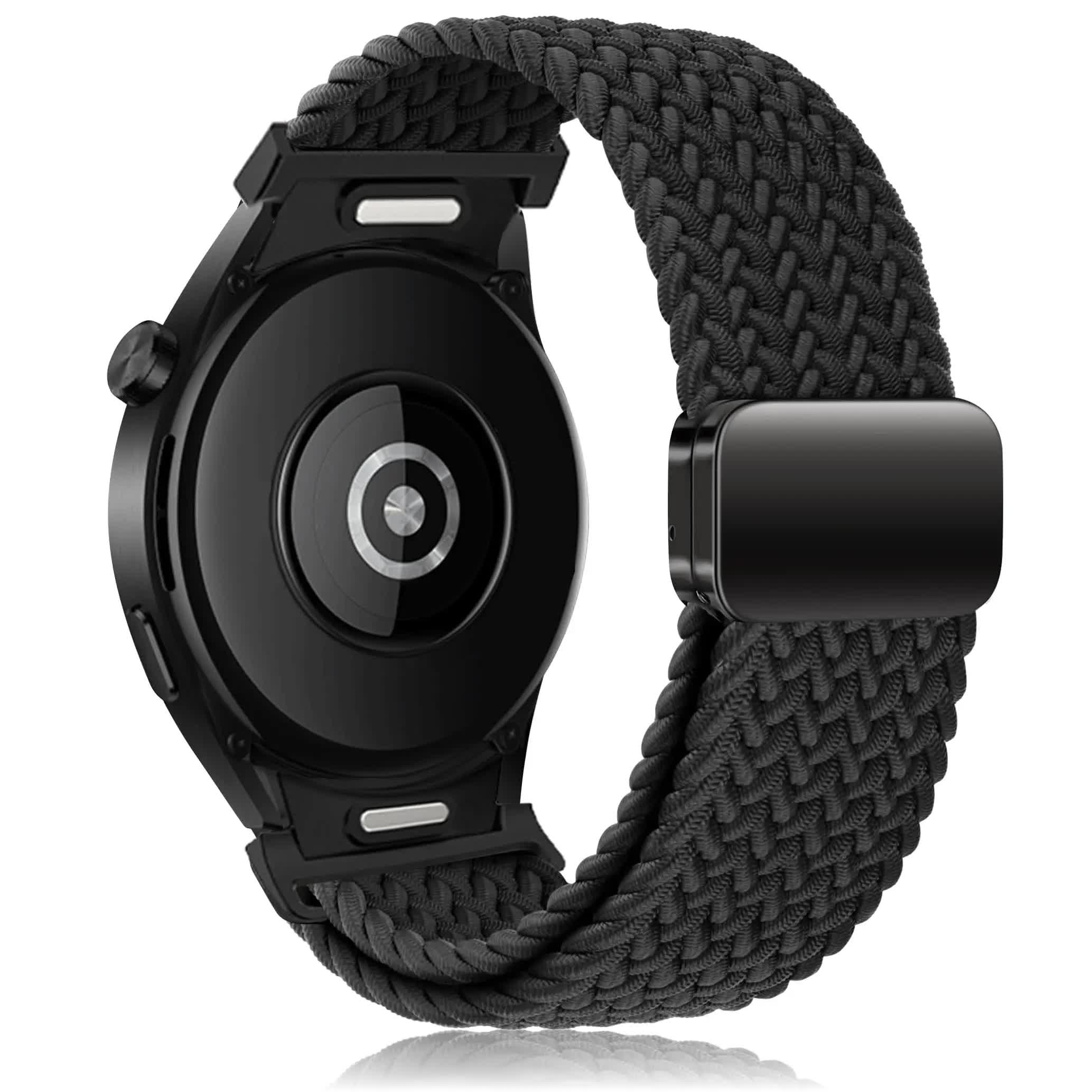 Compatible with Samsung Galaxy Watch Band Galaxy Watch 6 Classic 5 Pro 45mm 47mm 43mm 44mm 40mm Magnetic Braided Strap Without Gap Black - Image 1