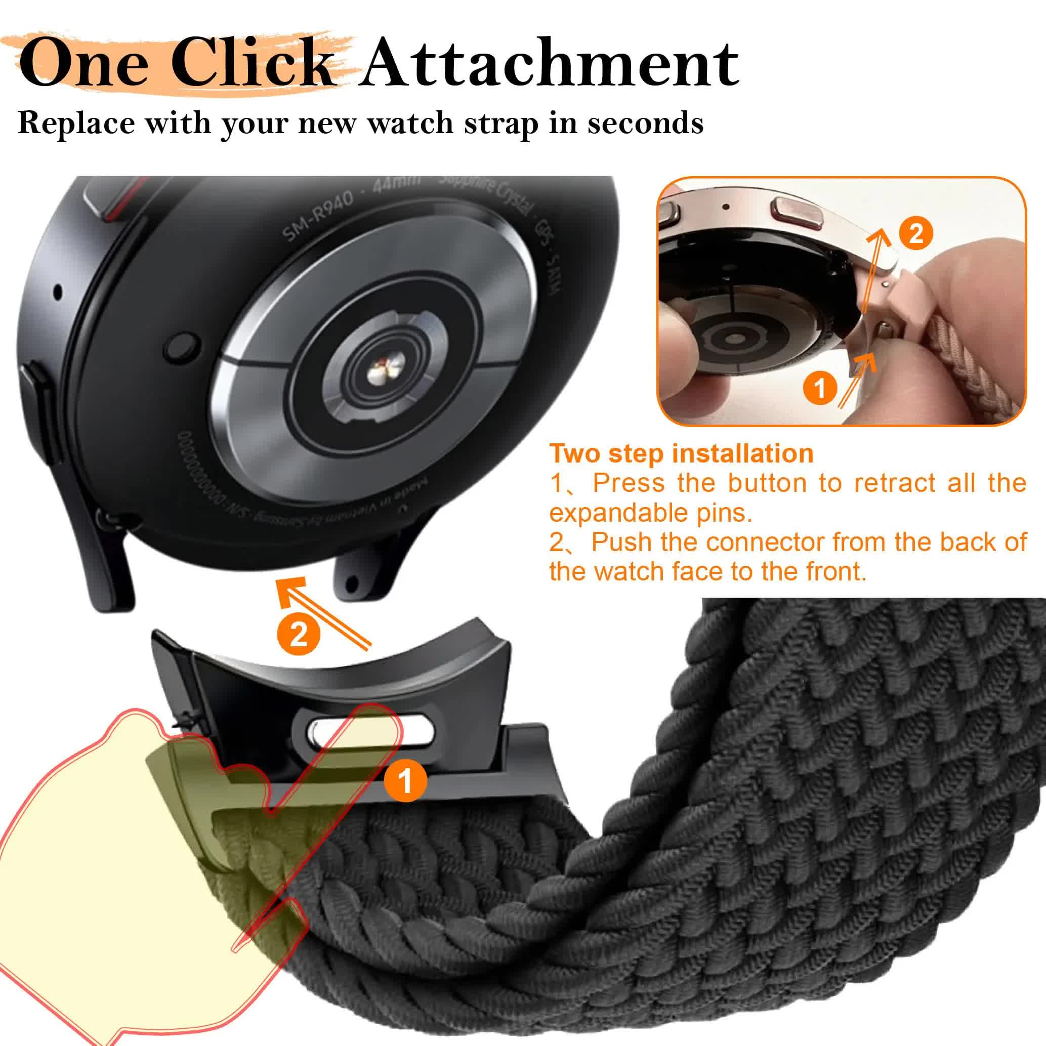 Compatible with Samsung Galaxy Watch Band Galaxy Watch 6 Classic 5 Pro 45mm 47mm 43mm 44mm 40mm Magnetic Braided Strap Without Gap Black - Image 5