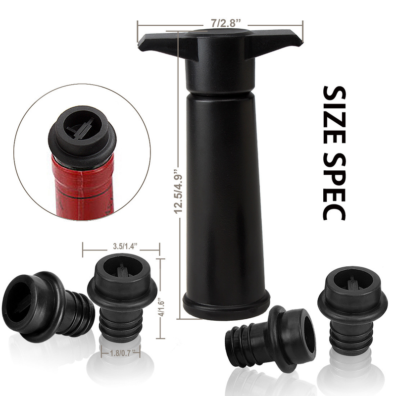 Vacu Vin Black Pump with Wine Saver Stoppers - Keeps Wine Fresh - Image 2