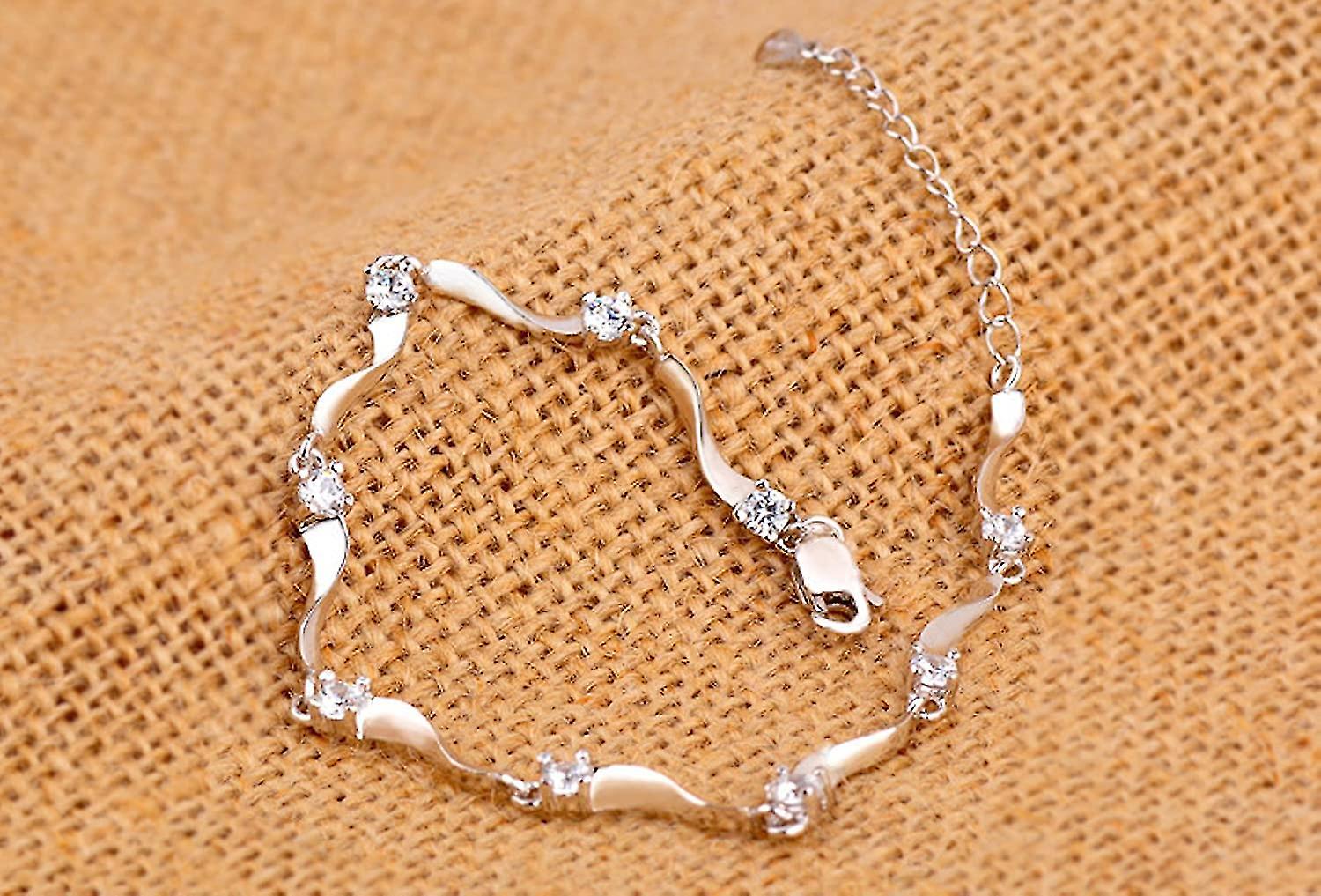 925 Sterling Silver Bracelet with Shiny White Zirconia Compatible with Women and Girls - Image 5