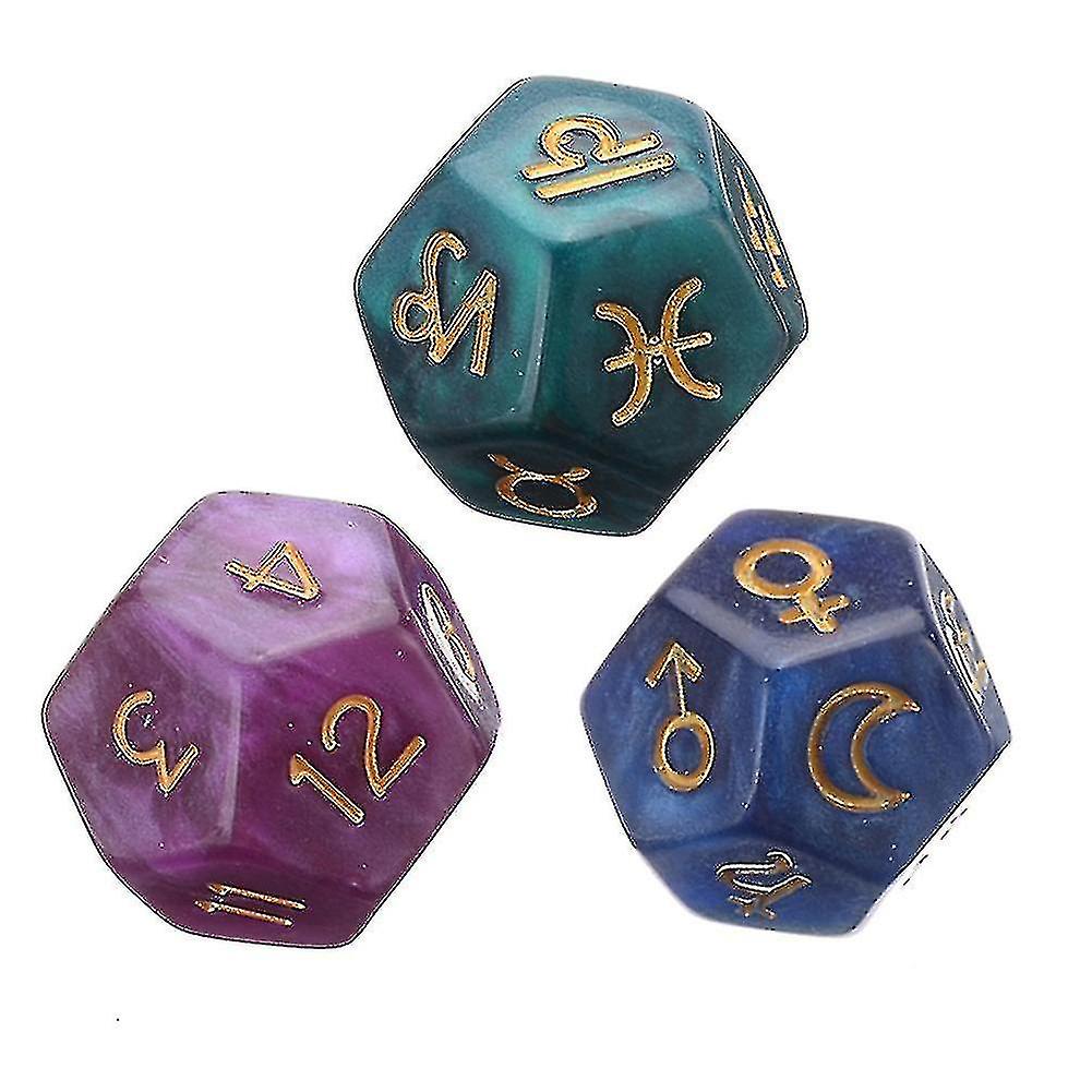 Astrology Dice 12-Sided Resin Tarot Constellation Divination Set 3pcs - Image 1