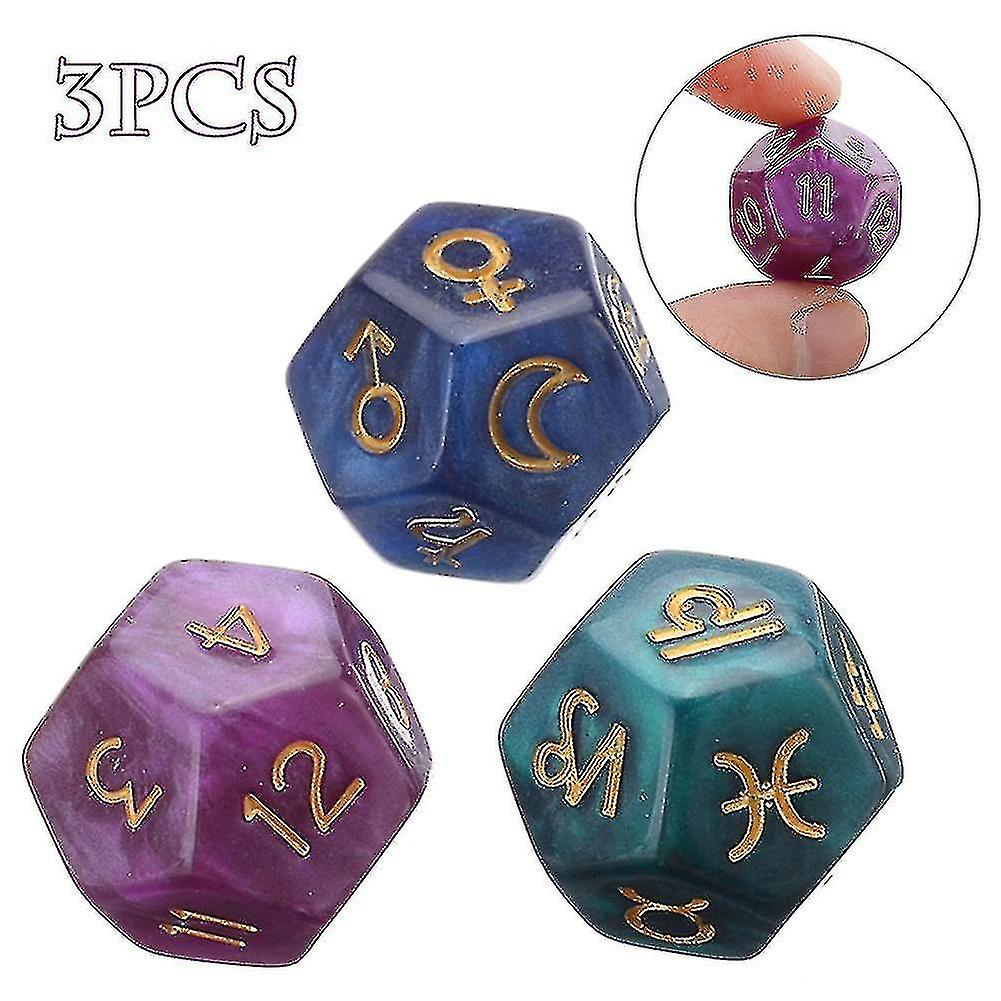Astrology Dice 12-Sided Resin Tarot Constellation Divination Set 3pcs - Image 2