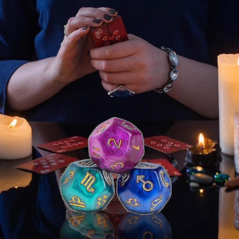 Astrology Dice 12-Sided Resin Tarot Constellation Divination Set 3pcs - Image 3