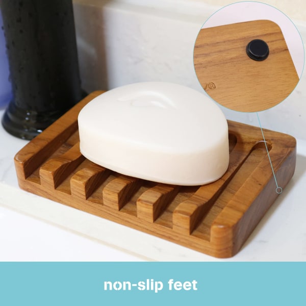 Teak Wood Soap Dish Holder 2pcs for Shower Bathroom Kitchen Compatible with Braun - Image 5
