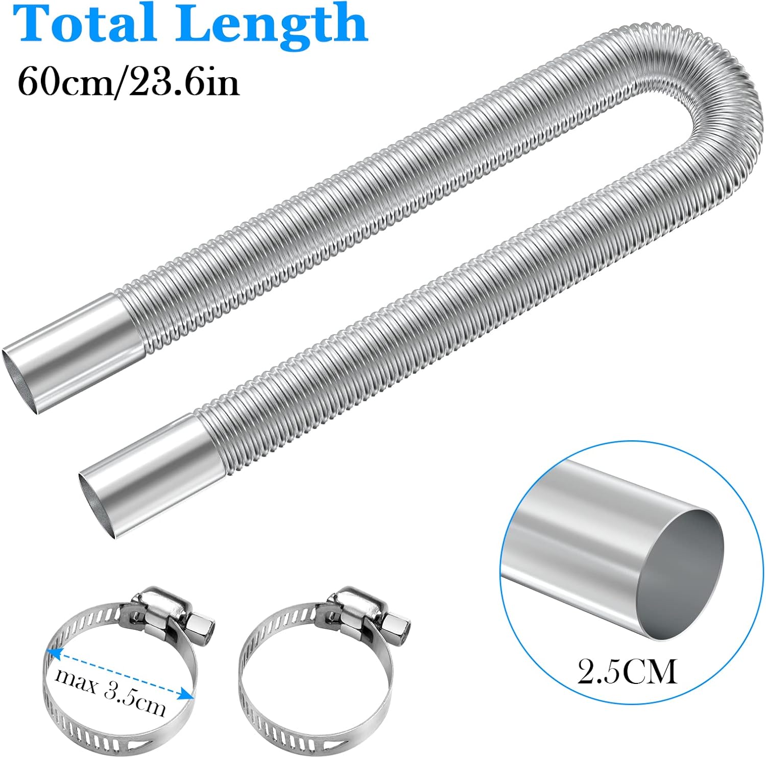 Exhaust Pipe for Parking Heater 60cm Stainless Steel with 2 Clamps Compatible with Diesel Heaters - Image 2