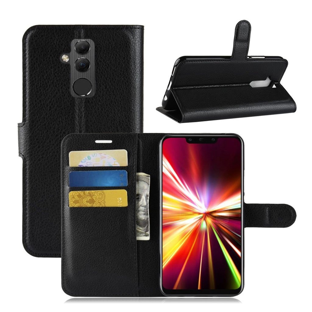 Huawei Mate 20 Lite Case Synthetic Leather Silicone Wallet Stand Cover - Black - Image 1