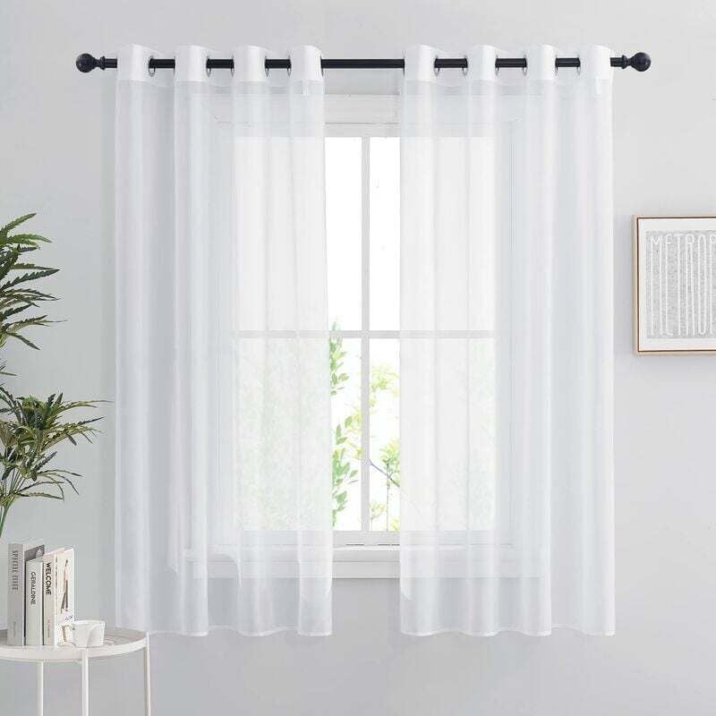 White Sheer Curtains Set of 2 132x160 cm Organza Tulle Eyelets Transparent Light Filter for Bedroom Kitchen - Image 1