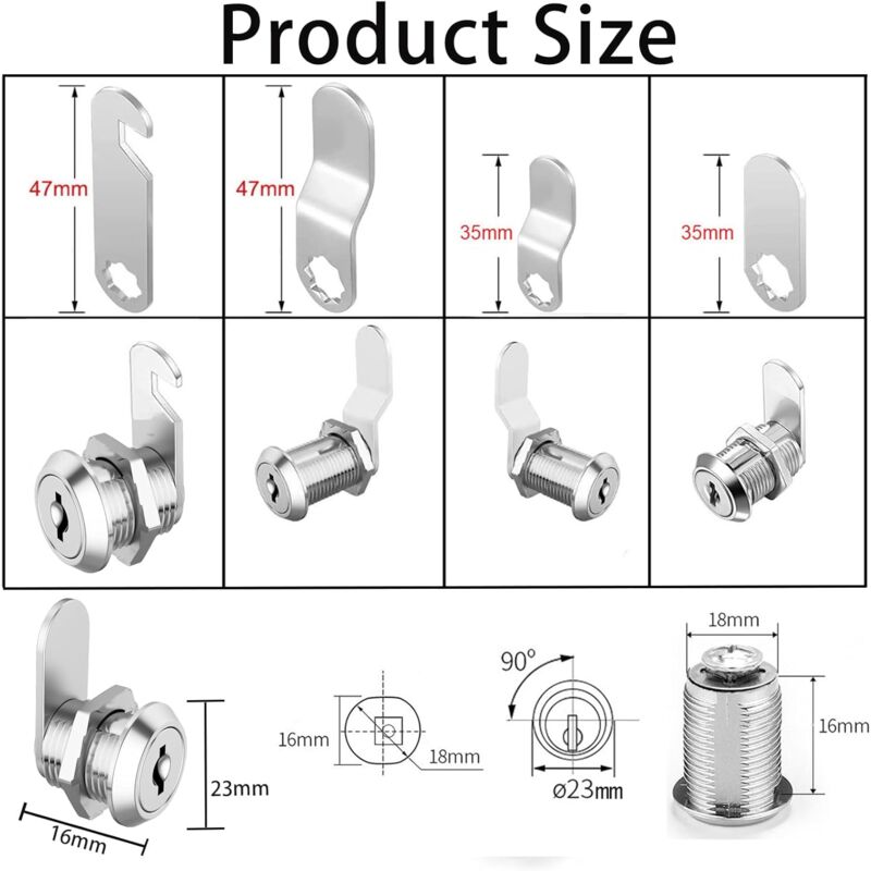 Security Mailbox Lock 16mm Cylinder Cabinet Cupboard Toolbox File Cabinet Compatible with 5 Lock Plates 2 Keys - Image 2