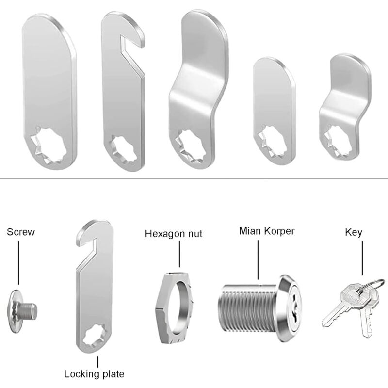 Security Mailbox Lock 16mm Cylinder Cabinet Cupboard Toolbox File Cabinet Compatible with 5 Lock Plates 2 Keys - Image 4