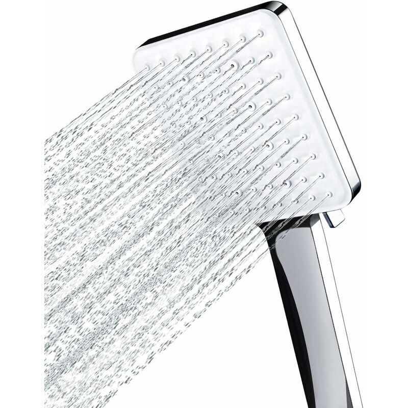 DEBUNS High Pressure Shower Head, Large Square with One-Hand Control, 6 Shower Modes, Chrome - Image 1