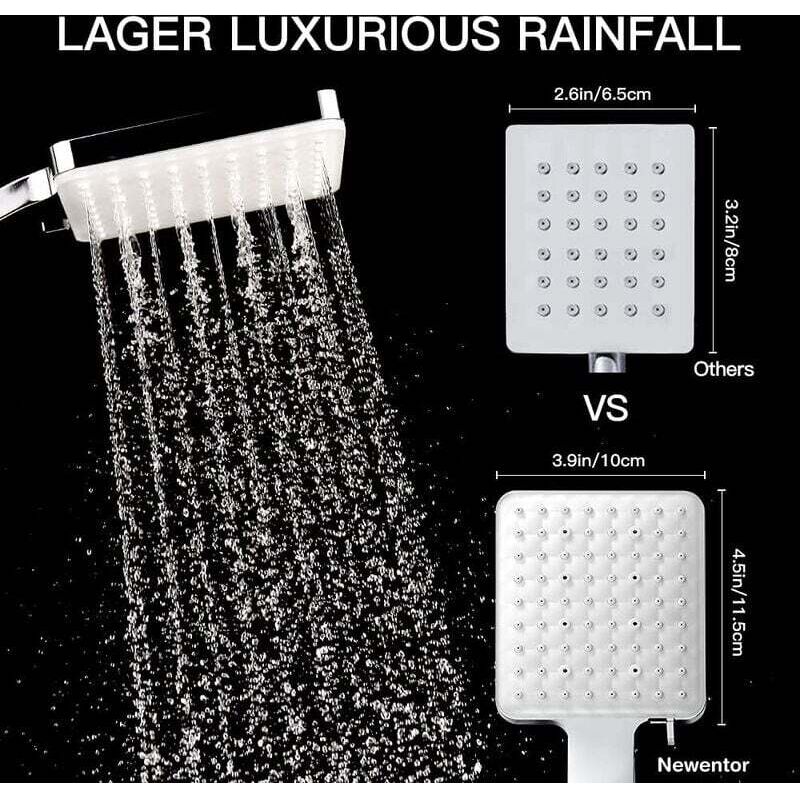 DEBUNS High Pressure Shower Head, Large Square with One-Hand Control, 6 Shower Modes, Chrome - Image 2