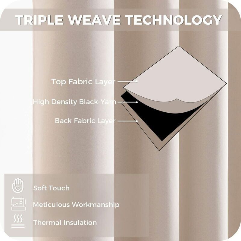 Short Beige Thermal Insulating Blackout Curtains Set of 2 with Eyelets 140 x 160 cm Compatible with DEBUNS for Small Window Living Room Bedroom - Image 2