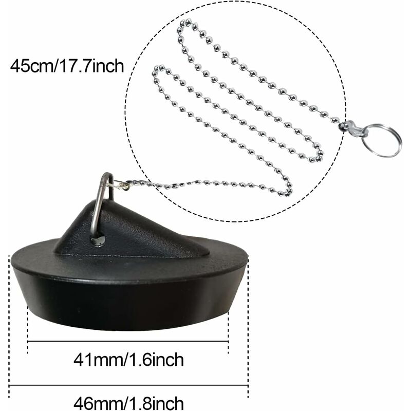 Rubber Sink Stopper with Ball Chain, Universal Stainless Steel Sink Stopper with Hook for Sink or Bathtub - Image 2